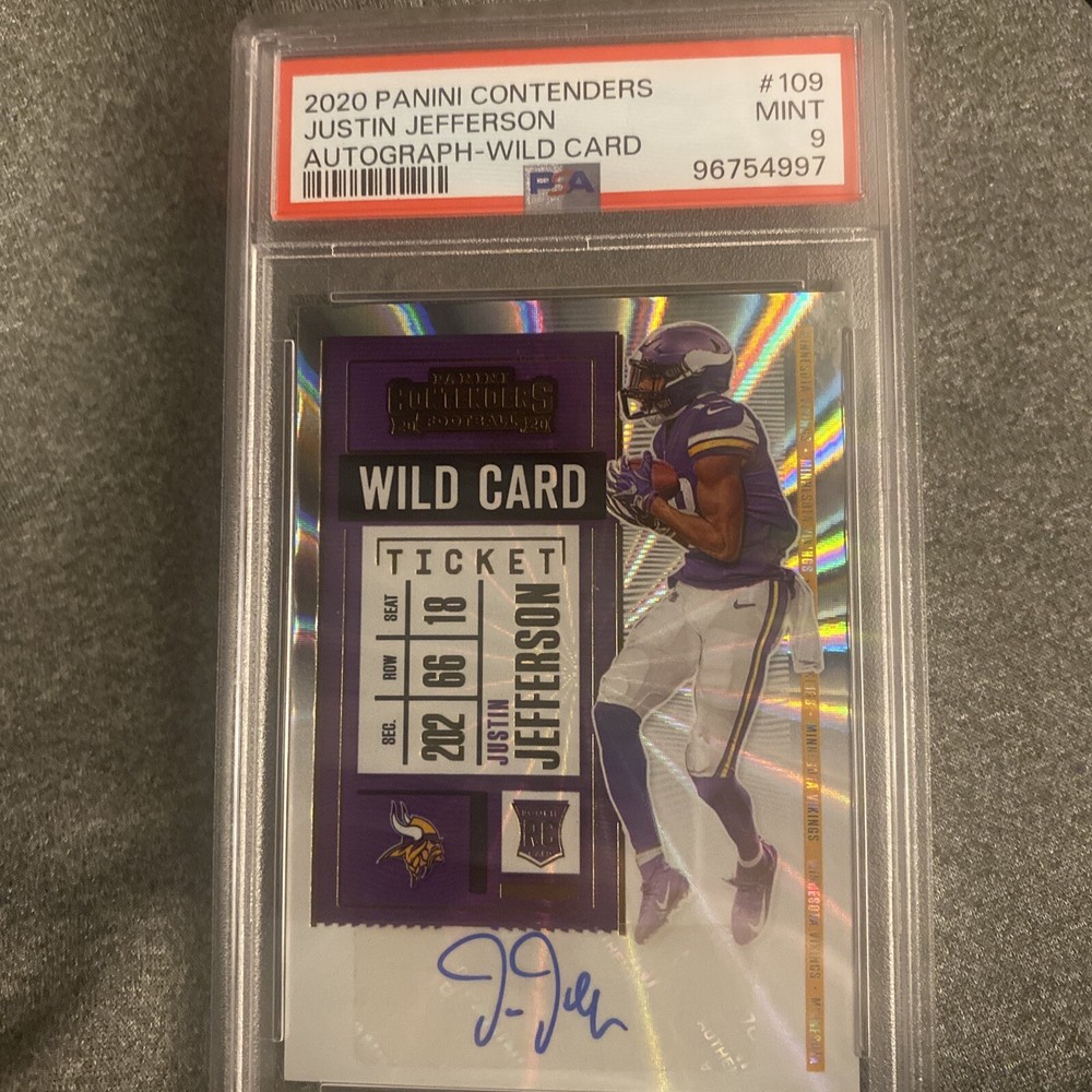 JUSTIN JEFFERSON 2020 PANINI CONTENDERS #109 WILD CARD TICKET AUTO ROOKIE PSA 9