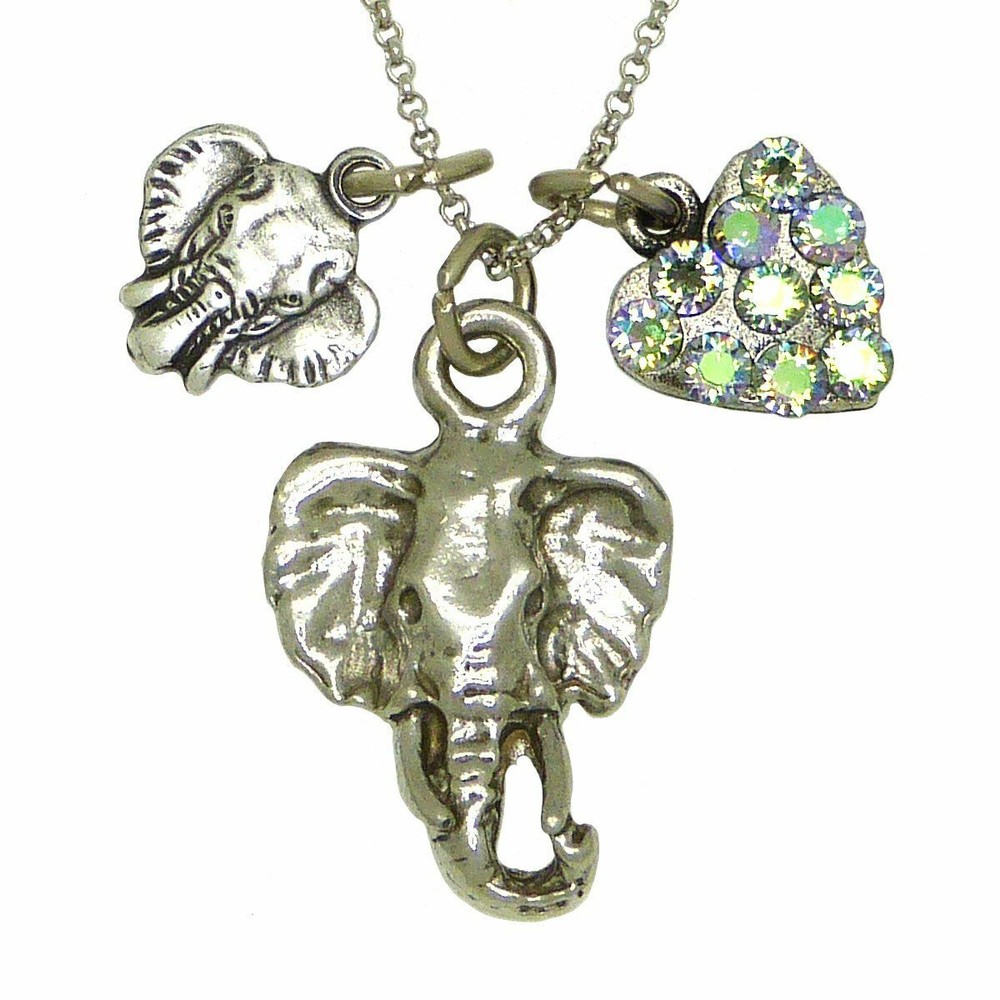 Swarovski Crystal Elephant Heart Charm Necklace by Anne Koplik