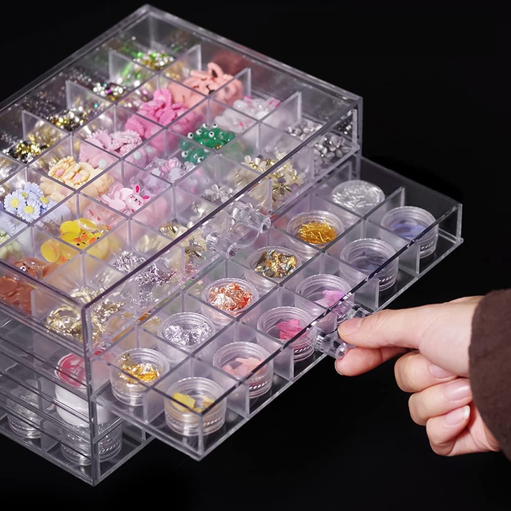 Compartment Storage Box 72 Grids Acrylic Organizer Box with 3 Drawers Storage Co