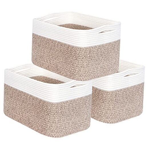 3-Pack Storage Baskets for Shelves, Playroom and Classroom Oatmeal Brown