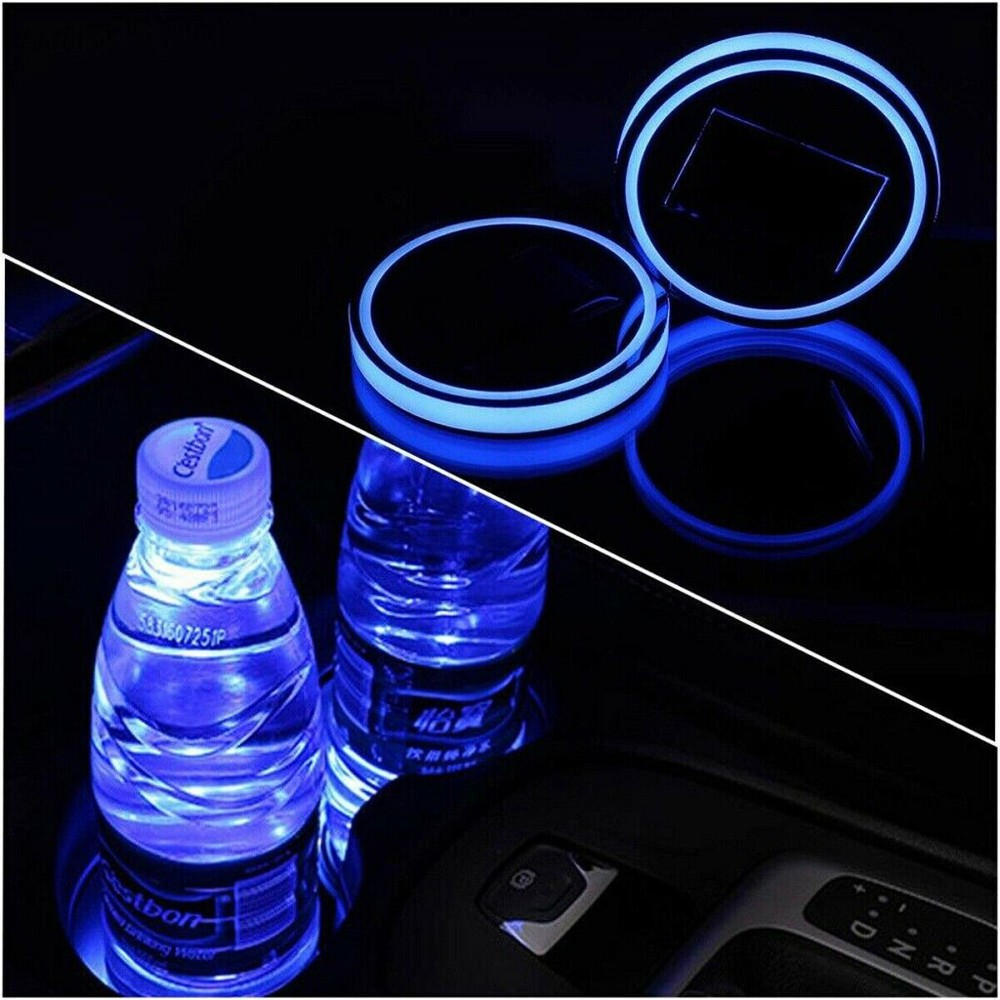 2X Solar Blue LED Light Cup Pad Insert Coaster Mat Auto Car Interior Accessories