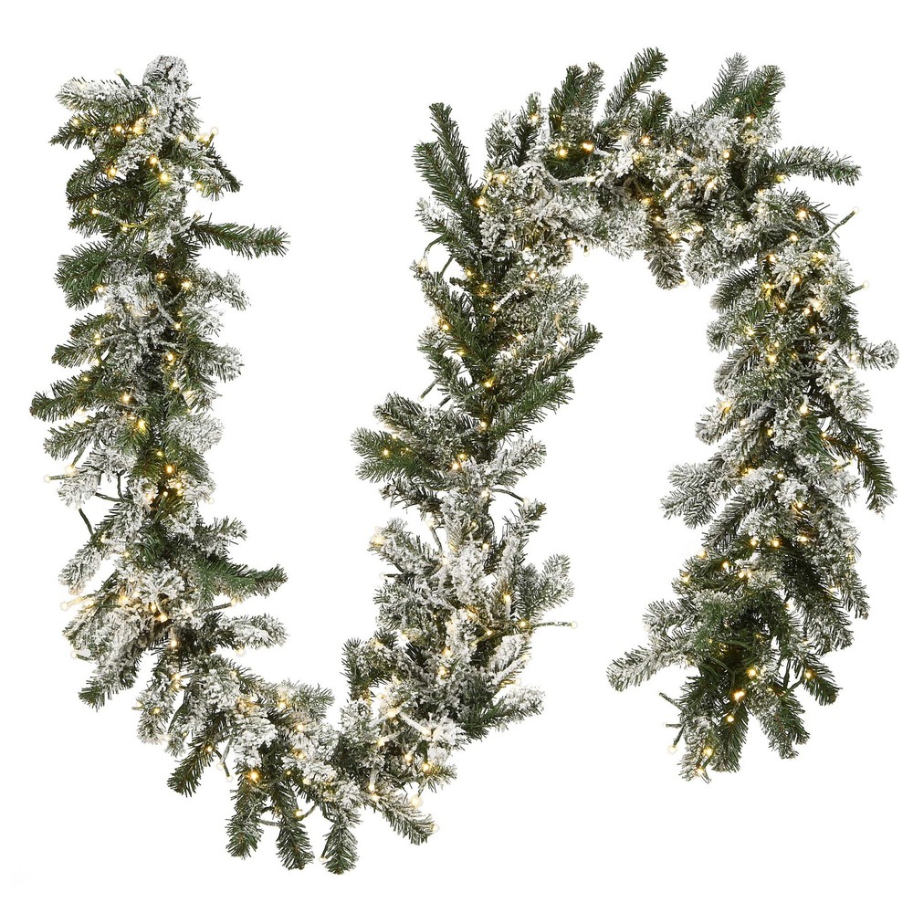 9 ft. Pre-Lit Snowy Sheffield Spruce Garland with LED Lights, Plug-In