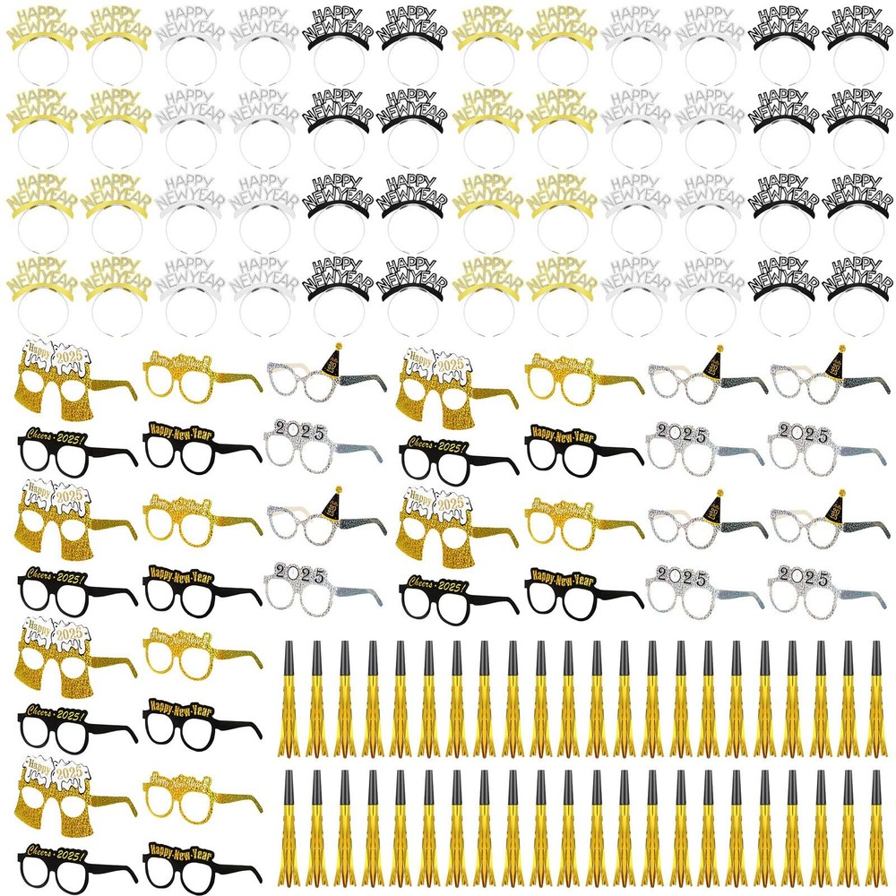 108 Pcs New Years Eve Party Supplies 2025 Fancy New Year Party Glasses Gold N...-image