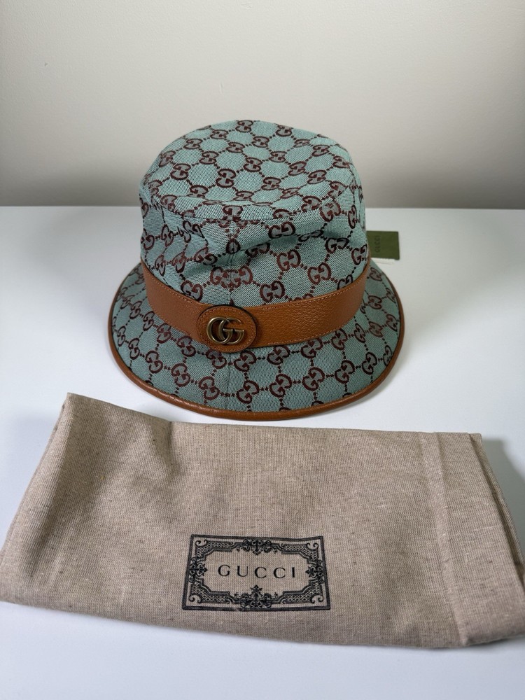 NWT Gucci Bucket Hat Size L (59cm) Canvas Green Monogram Authentic