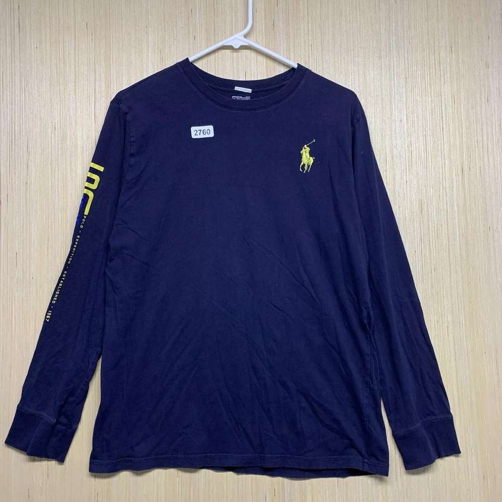 Polo Shirt Adult Extra Large Blue Long Sleeve Men's Pullover Big Pony