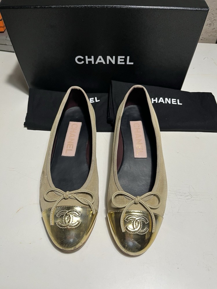 Chanel Ballet Flats Beige Gold 36.5 Full Set