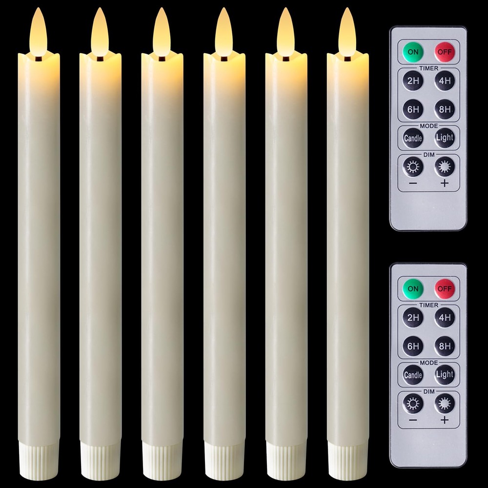LED Flameless Taper Candles with Remote Timer & Dimmer - Realistic Flickering Wax Effect