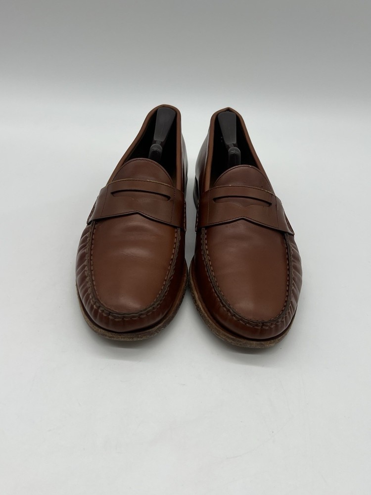 Jack Erwin Brown Leather Slip-On Penny Loafers for Men Size 9.5 Moc Toe