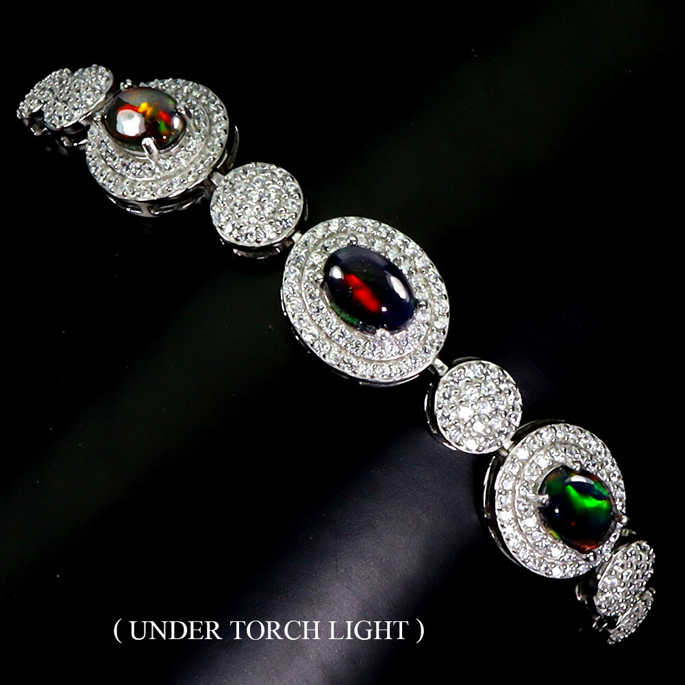 Valentine 925 Silver Bracelet Oval Black Opal 7x5mm Gemstone Jewelry 7 Inches