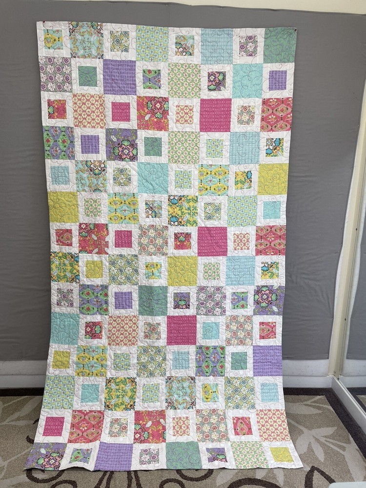 Quilt Birthday Pastels Colors Are Pink Teal Lavender Yellow Etc  White Sashing