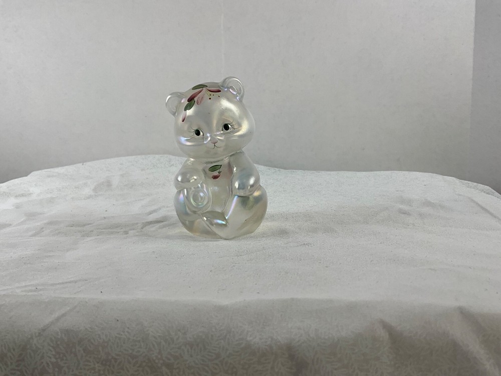 Fenton Iridescent Glass Bear Figurine Hand Painted Signed Sallman