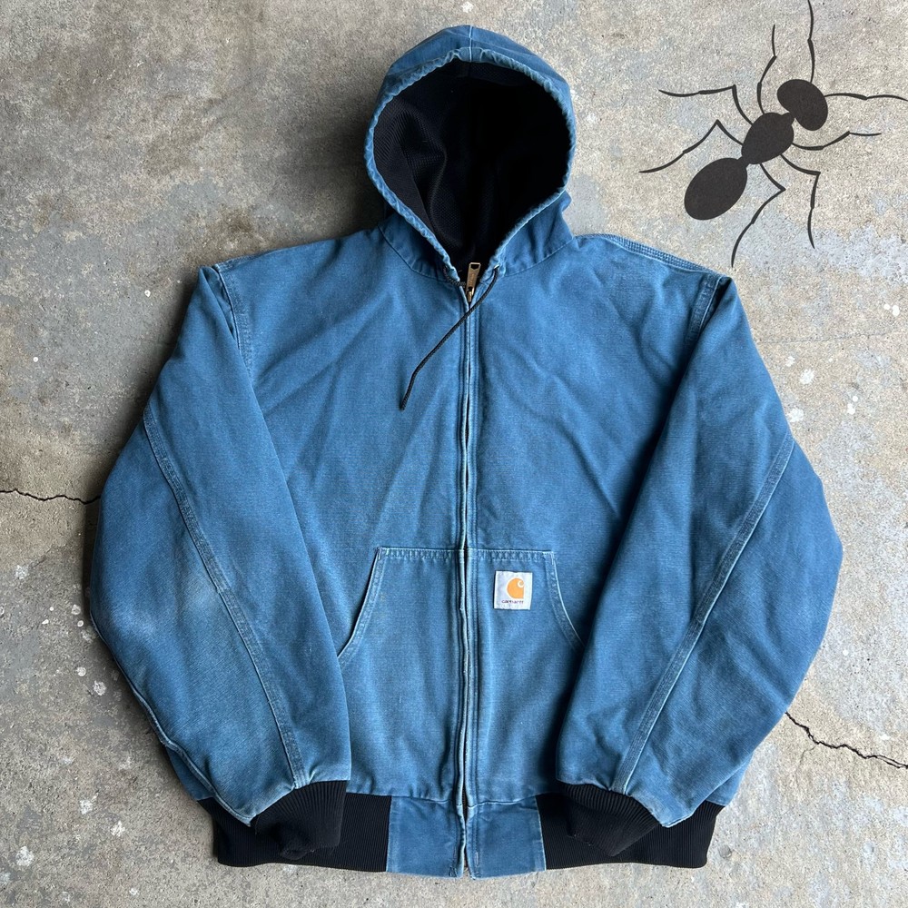 Y2K Vintage Blue Carhartt Hooded Work Jacket for Active Wear  