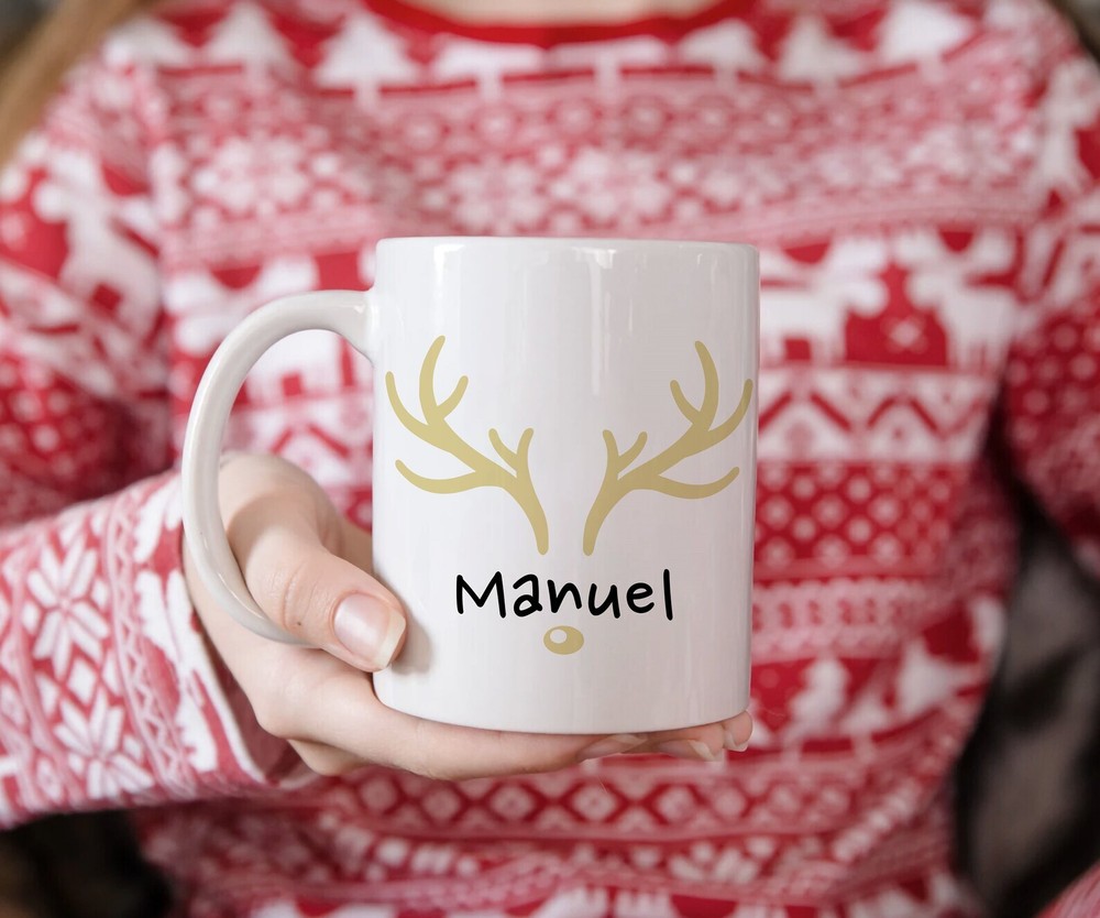 Personalized Reindeer Mug Christmas Reindeer Eve Box Filler Cute Reindeer Face