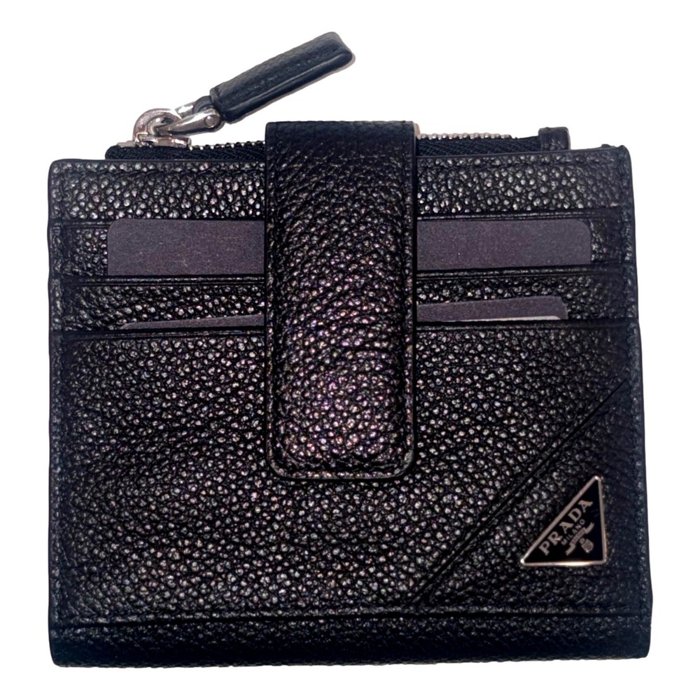 Prada Black Vitello Leather Bifold Wallet with Zipper Card Case-image
