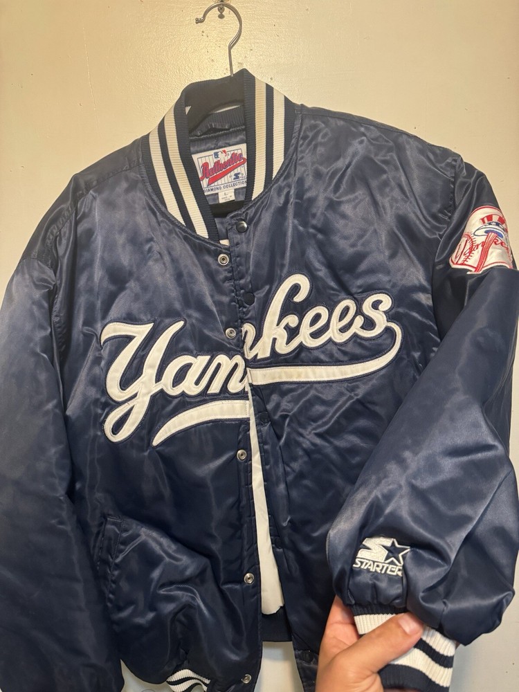 VTG Starter New York Yankees Men's Jacket World Series Patch Sz L Rare Oop