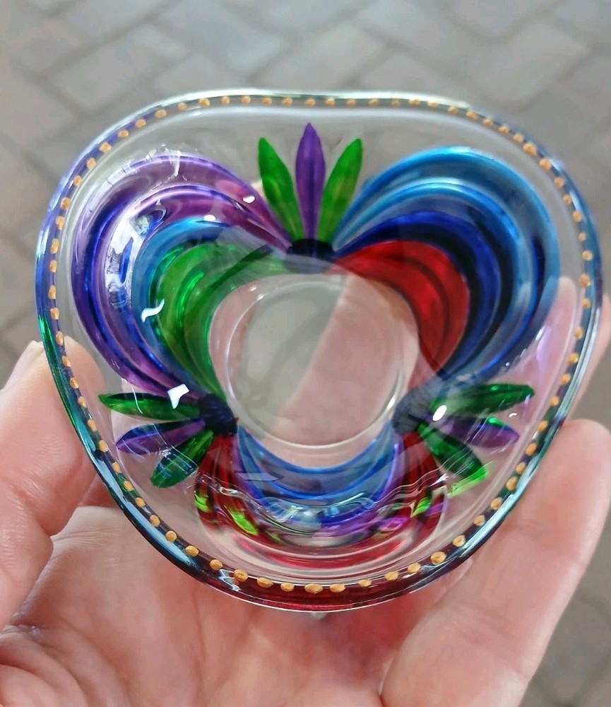 Murano Venice Italy Hand Painted Glass Ring Dish Trinket Tray