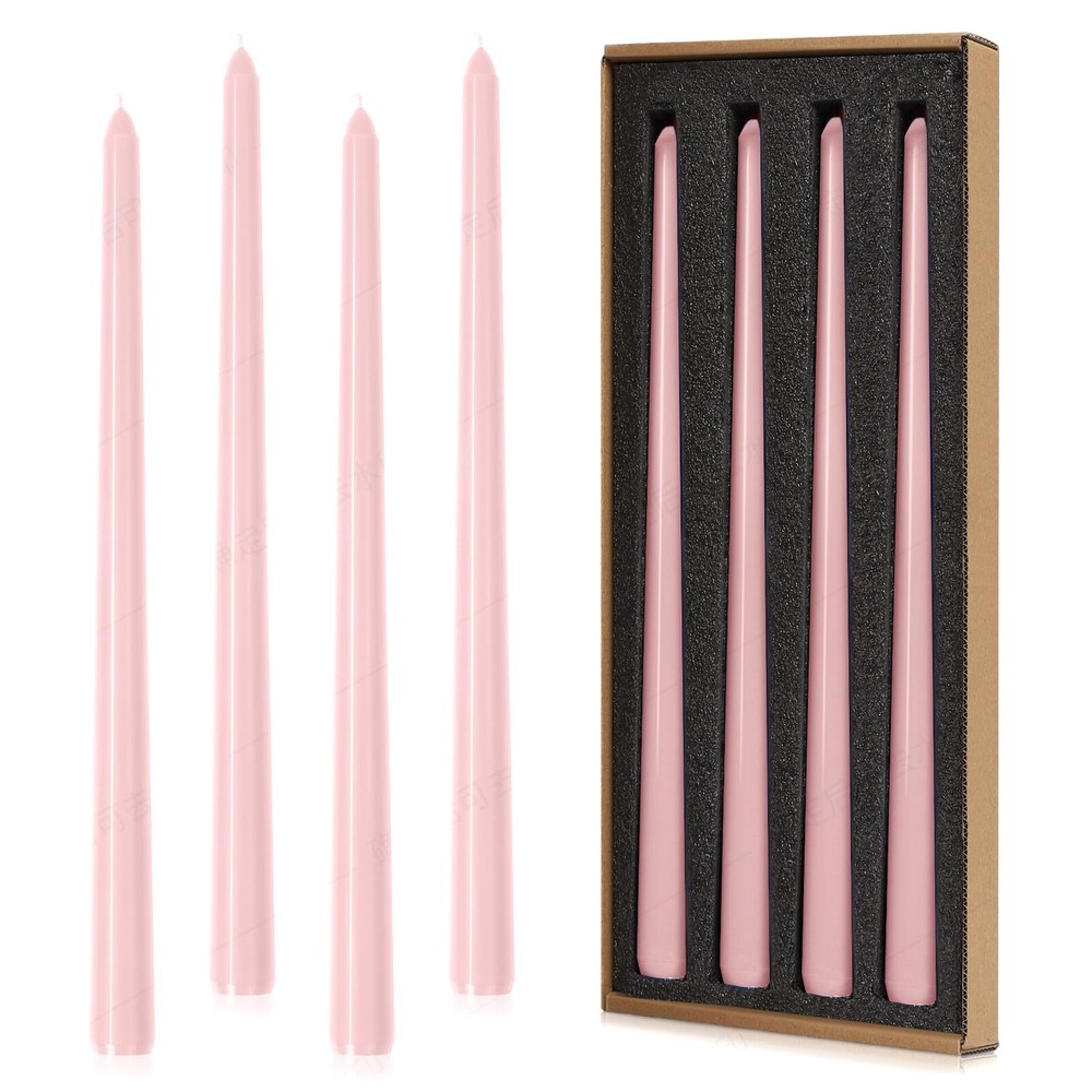 Light Pink 12-Inch Taper Candles Set of 4 Unscented 3/4 Diameter