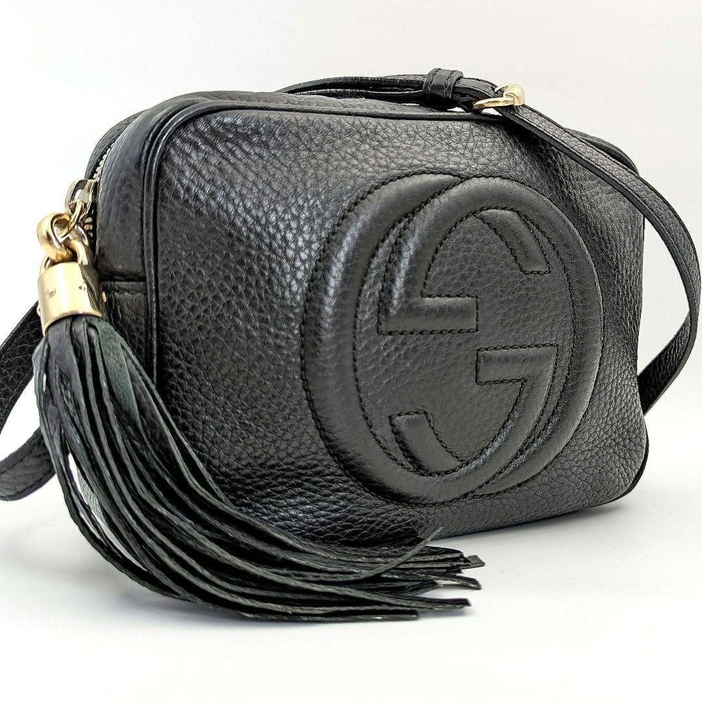 Gucci Soho Black Leather Interlocking G Shoulder Bag New