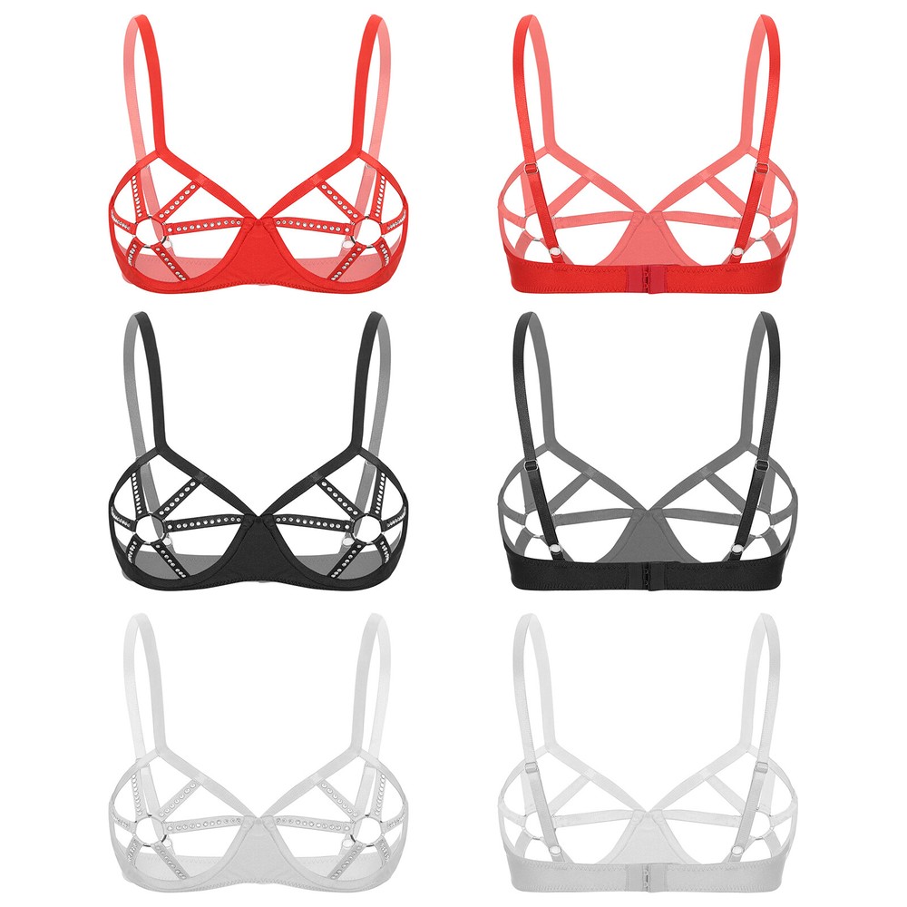US Womens Sexy See Through Bra Balconette Unlined Push Up Bra Tops Lingerie