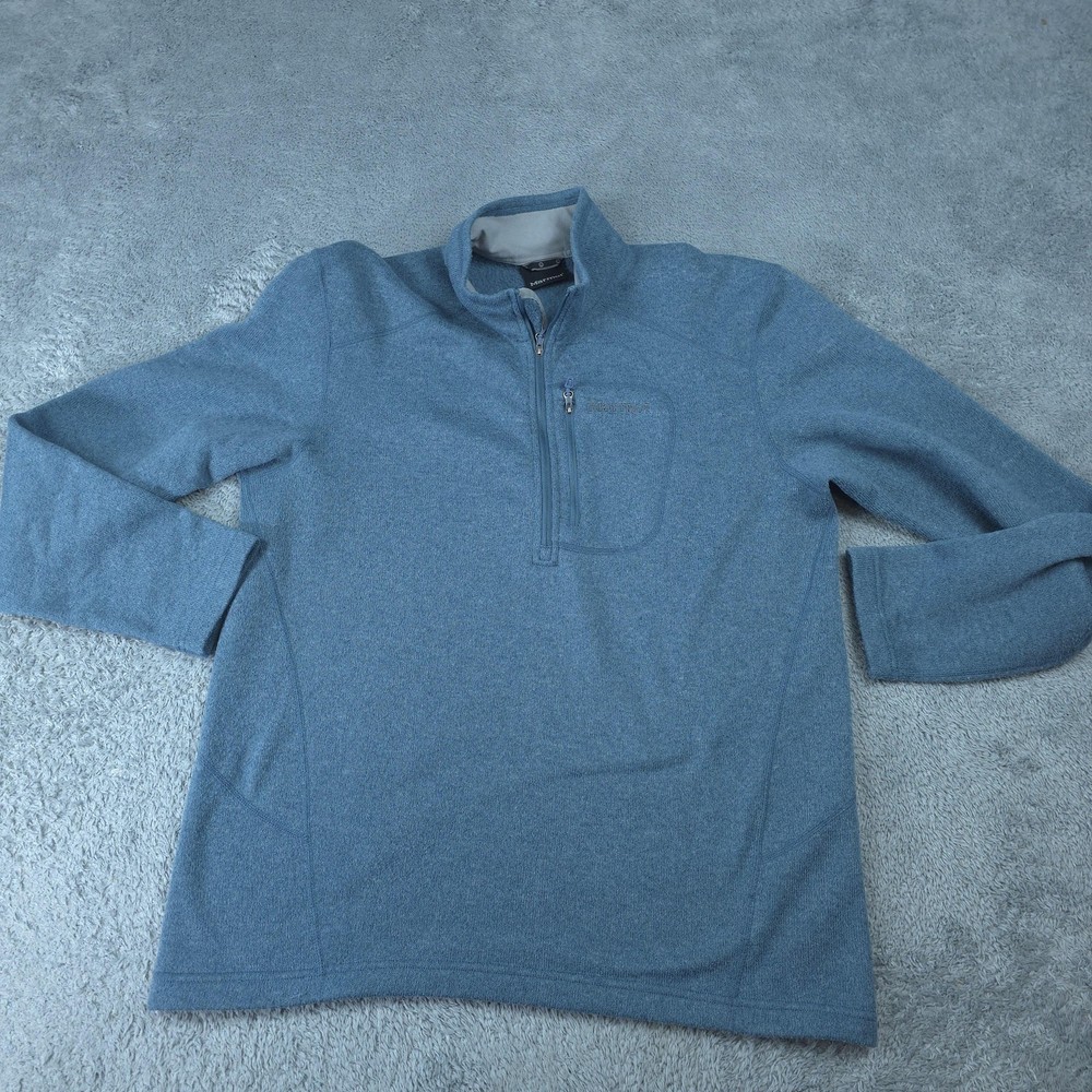 Marmot Pullover Mens XL Blue 1/4 Zip Fleece Mock Neck Hiking Top Outdoor Layer
