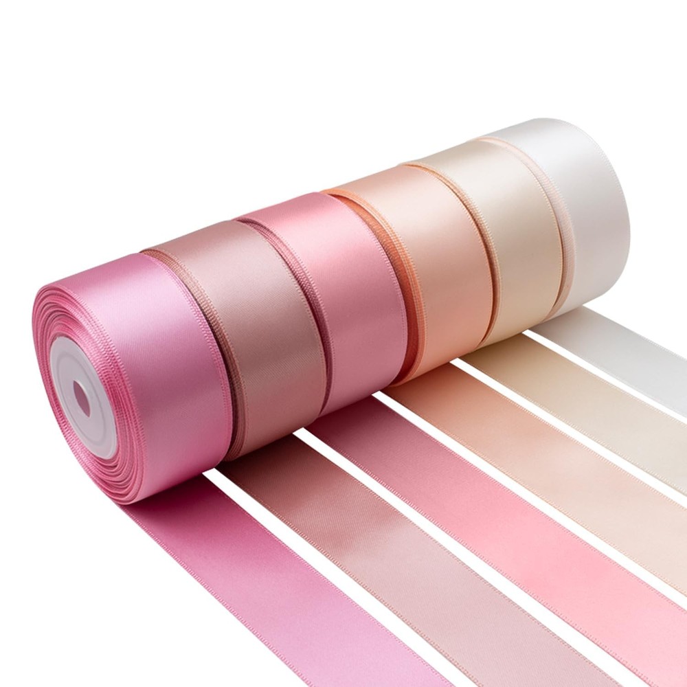 Pink Satin Ribbon 1 Inch Wide Light Pink Blush Pink Dusty Rose Ribbon Assorte...