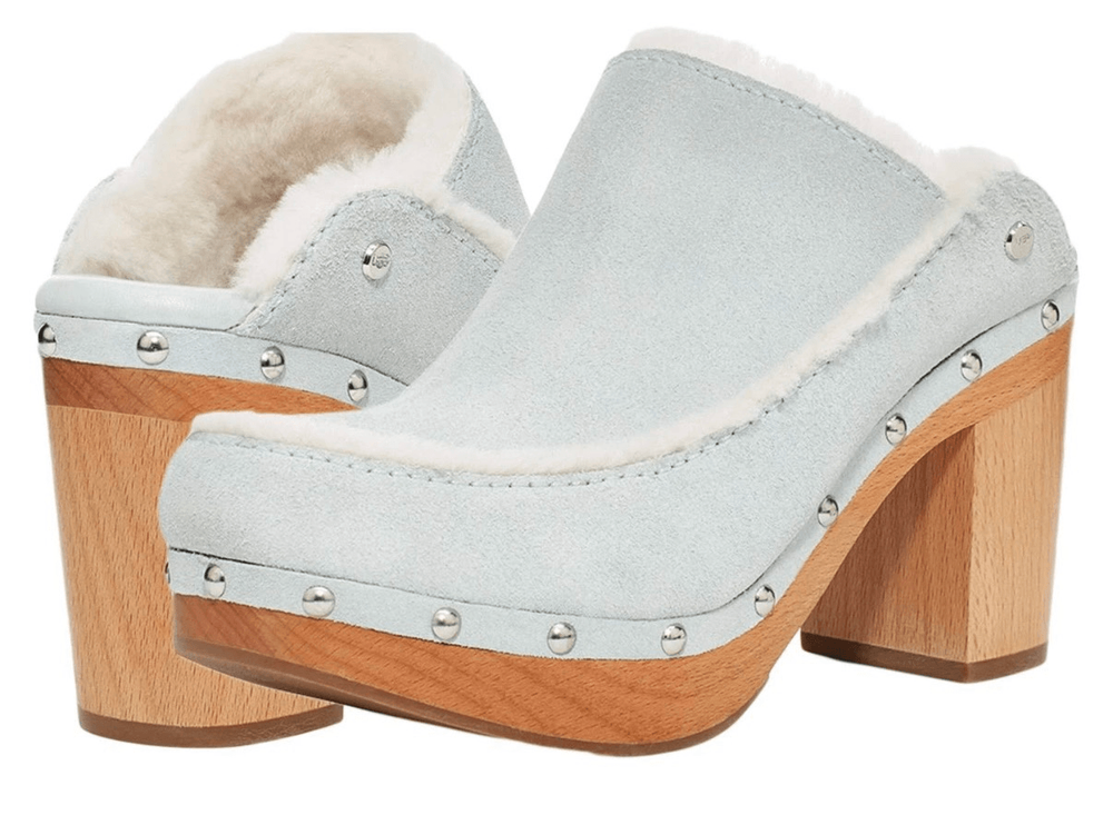 Ugg Abriana mint green suede heeled clogs size 6