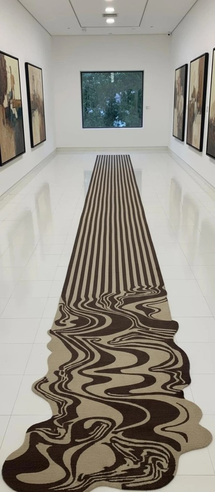 Hand Tufted Wool Rug-Modern Distorted Stripe Runner Rug-Long Hallway Carpet