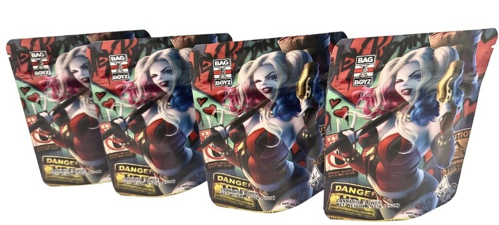 100 Count - 3.5 Mylar Bags - Food Storage  Bag Boyz  (Harley Quinn)  w/ labels