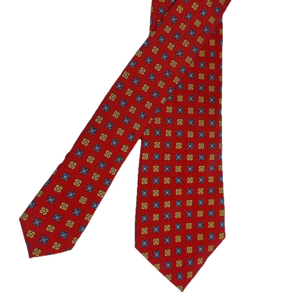 VALENTINO 100% Silk Tie Made in Italy Red Yellow Blue Floral Geometric Pattern
