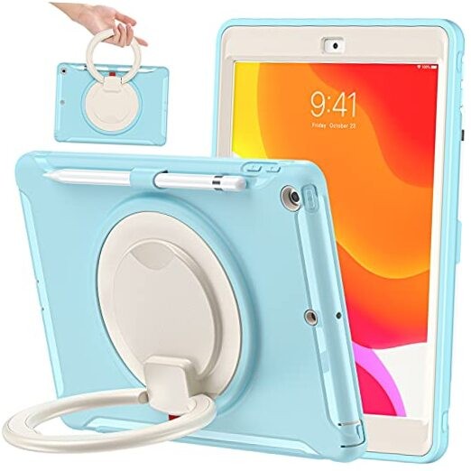 Protective iPad 9th/8th/7th Gen Case with Kickstand in Frozen Blue