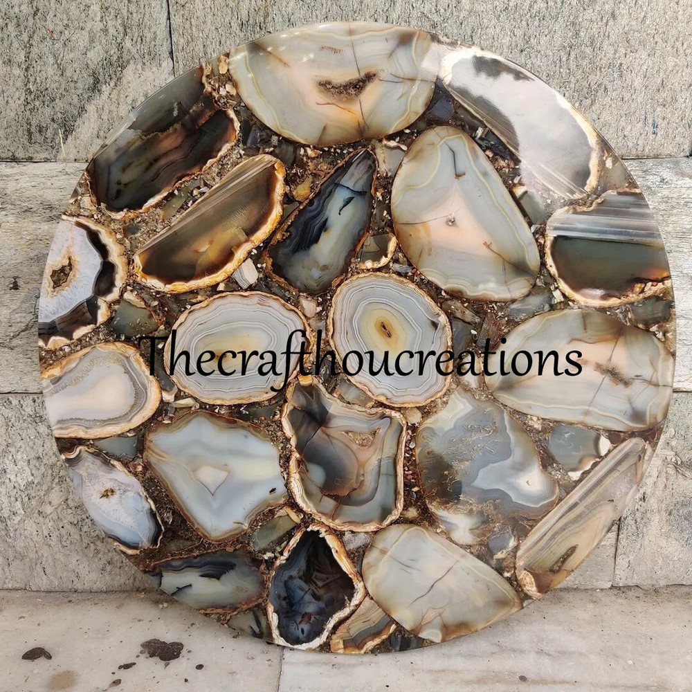 Natural Wild Agate Round Coffee Table Top for Christmas Sale Centerpiece-image