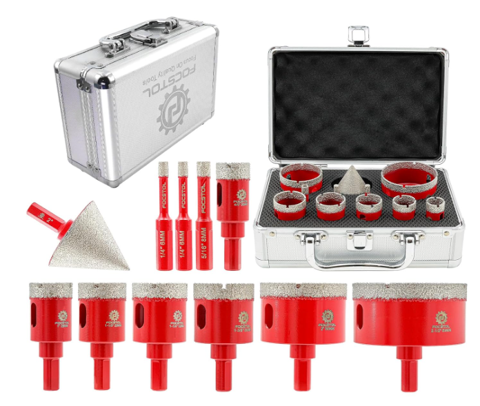 Kit 11pcs brocas diamante 6-65mm + bisel 50mm para azulejo y mármol.