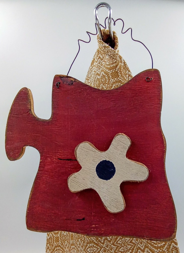 Handmade Water Can Hanging Wood Sign Red with Ivory Flower & Wire Hanger 13.75