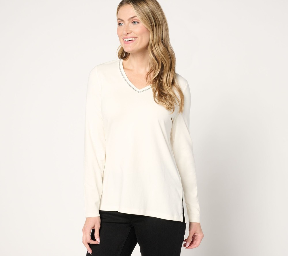 Maya J Women's Top Sz S TripleLuxe Knit Sparkle V Neck White A670895