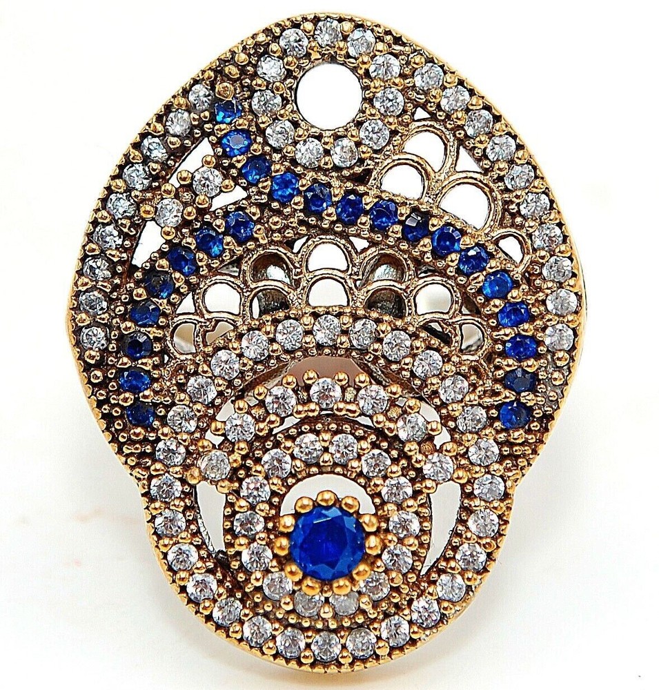 Ottoman Empire Inspired 2CT Treated Sapphire Sterling Silver Ring Size 7 H2-2