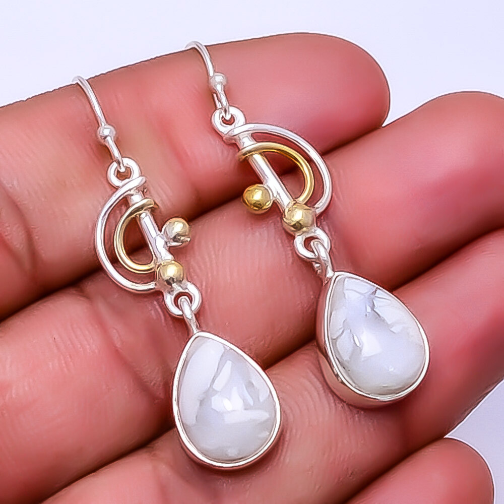 Natural White Howlite - United States 925 Silver Two Tone Earring 1.95