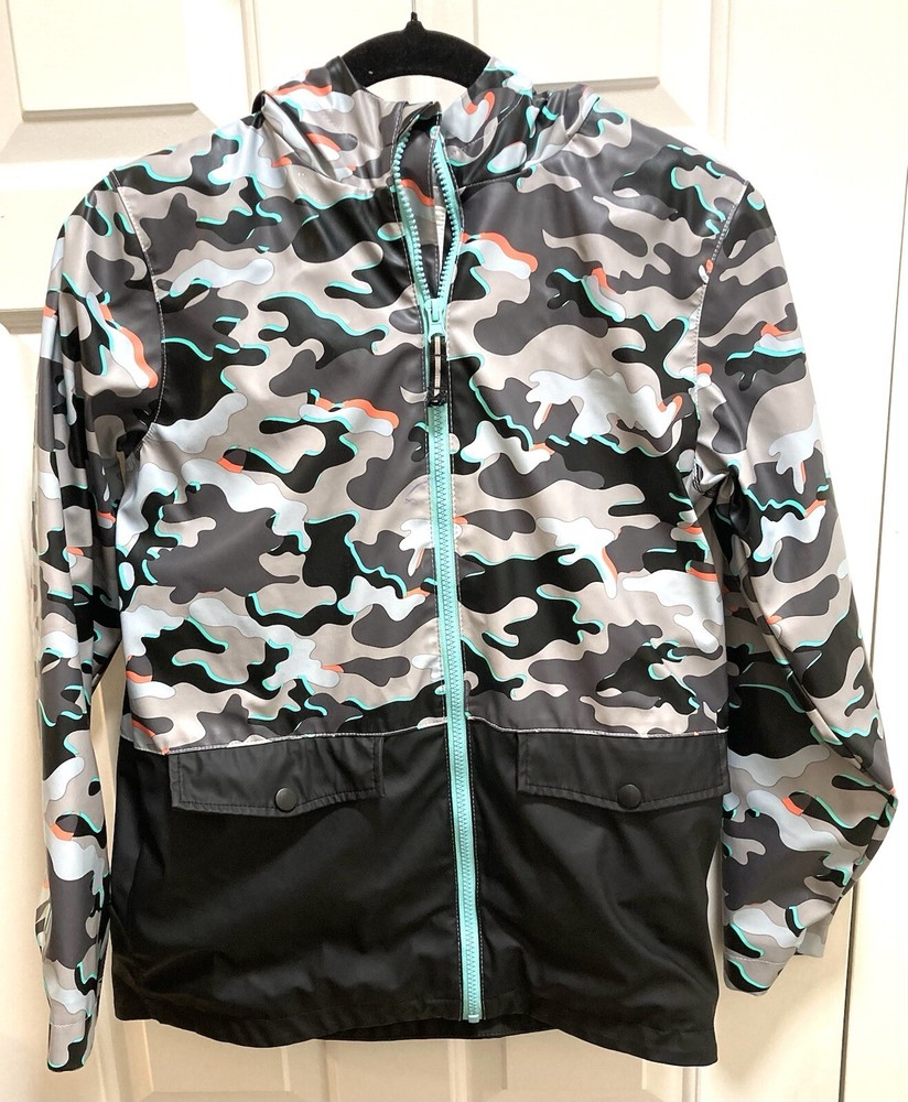 Cat & Jack Camo Rain Jacket Boys Hooded Pockets Size Large 12/14
