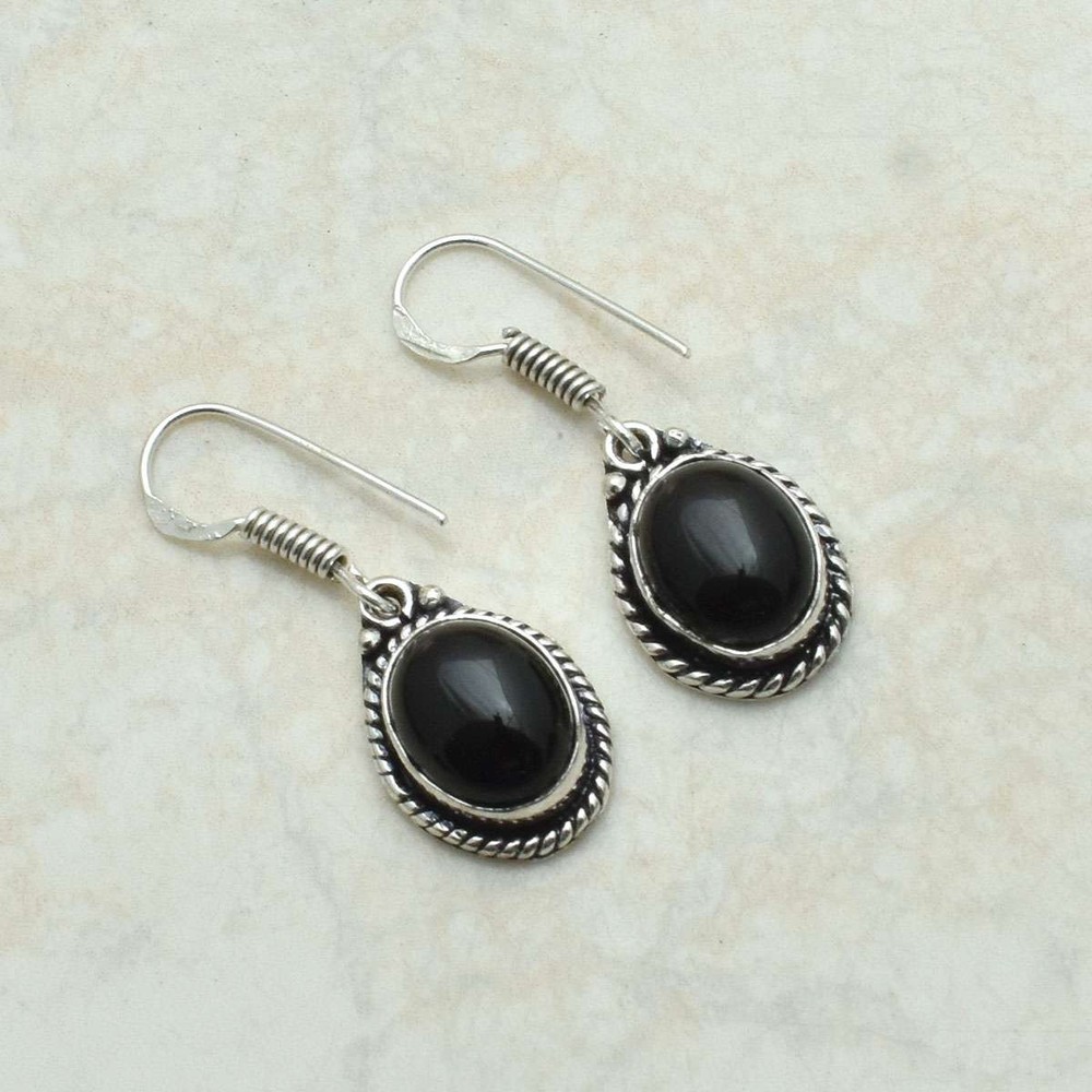 Black Onyx Gemstone Handmade Drop Dangle Earrings Jewelry Gift 1.2