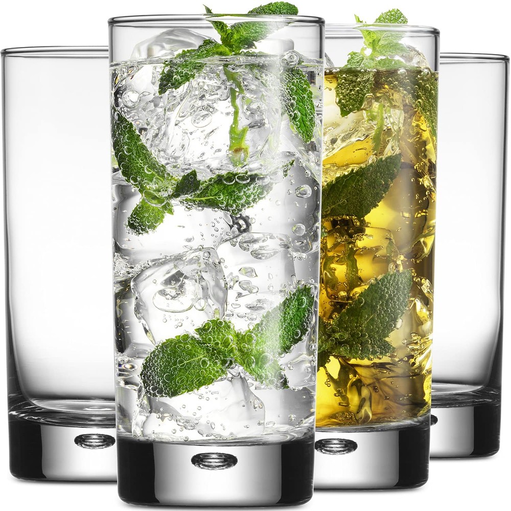 Highball Glasses set of 4, 17 oz Drinking Glasses, Red Series Heavy Bubble Base