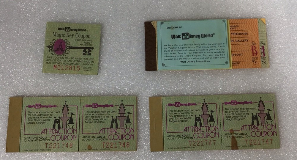 Vintage 1979-1980 Walt Disney World Magic Key Coupon Ticket Lot of 4-image
