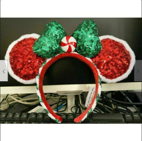 Disney Christmas Minnie Mouse Candy Cane Ears Headband Peppermint Cutie