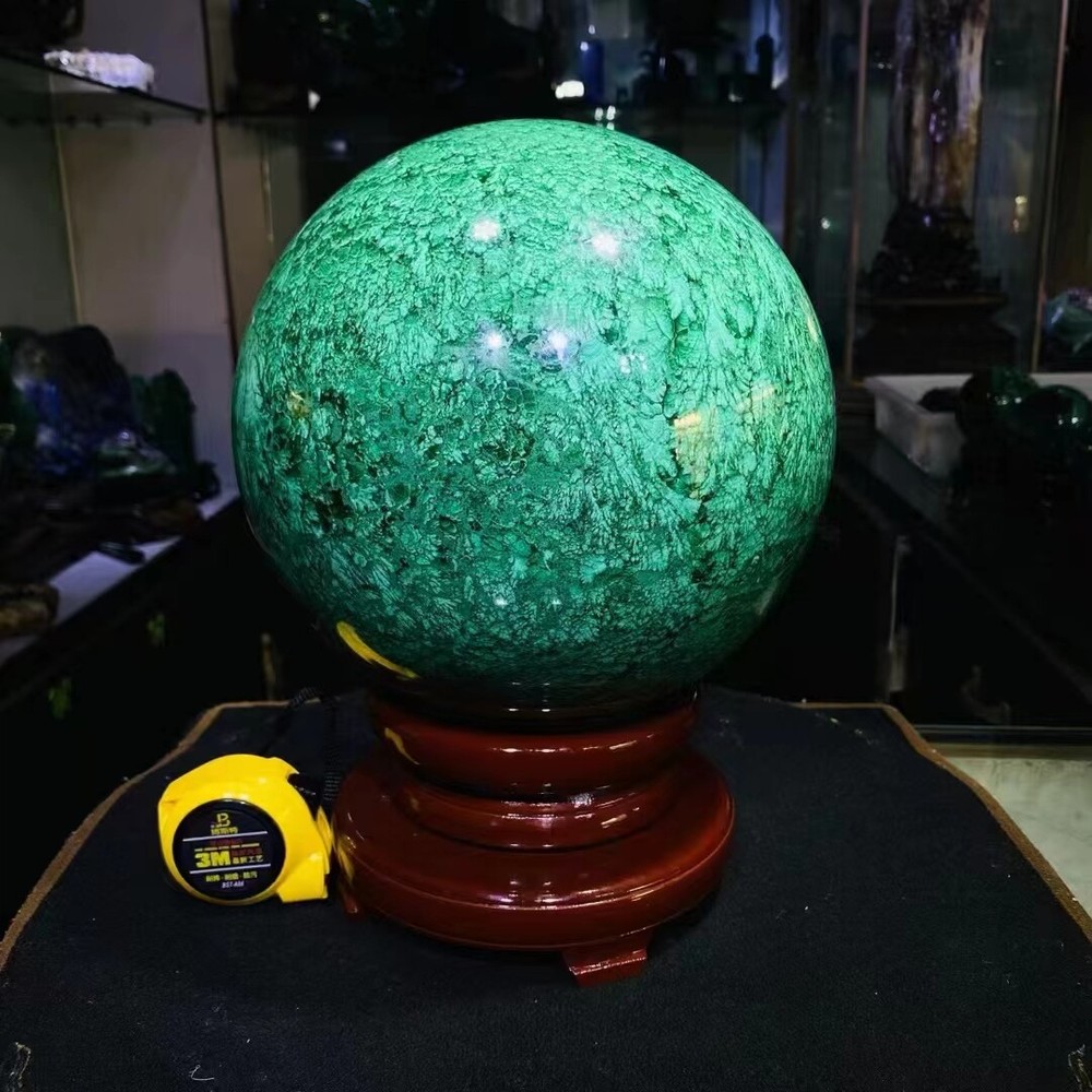 Top 36.9lb Natural Malachite Sphere Carved Quartz Crystal Ball Reiki Gem + Stand