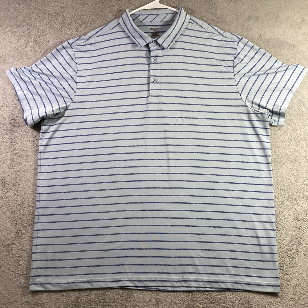Members Mark Men XXL Blue Striped Performance Polo Shirt for Golf & Casual Wear-image