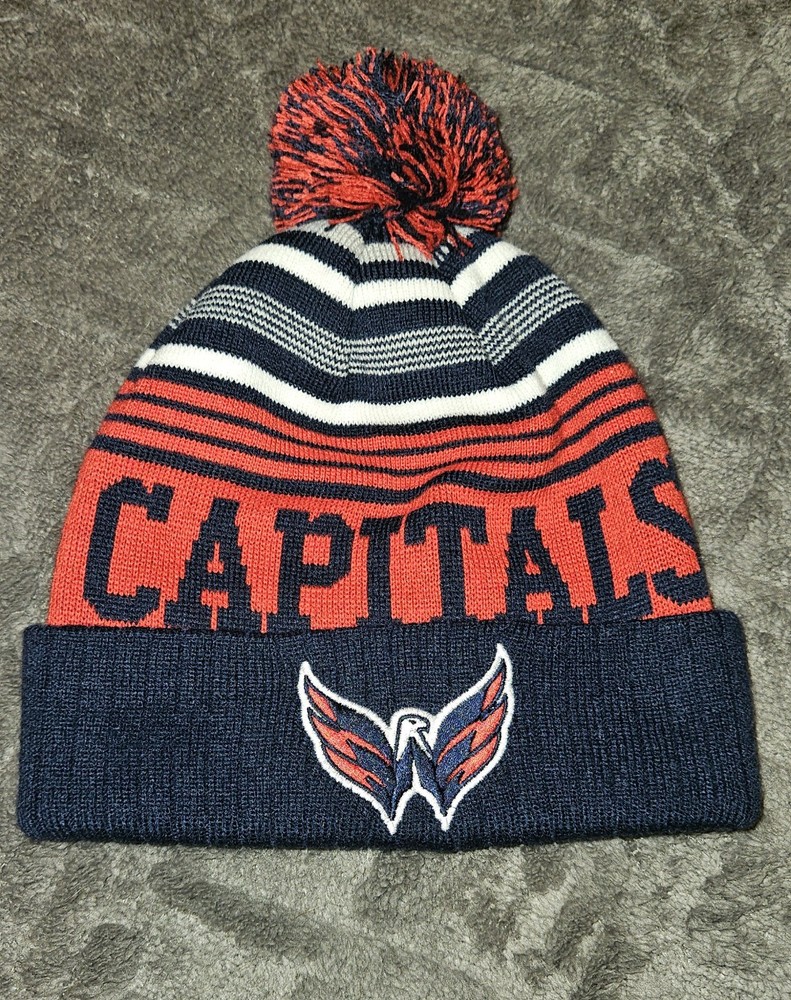 NHL Washington Capitals Soft Knit Winter Pom Pom Beanie Ski Hat Red Blue NWOT