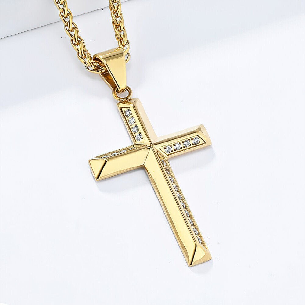 Men Women Cross Necklace Stainless Steel Pendant Jesus Christ Rope Chain Gift