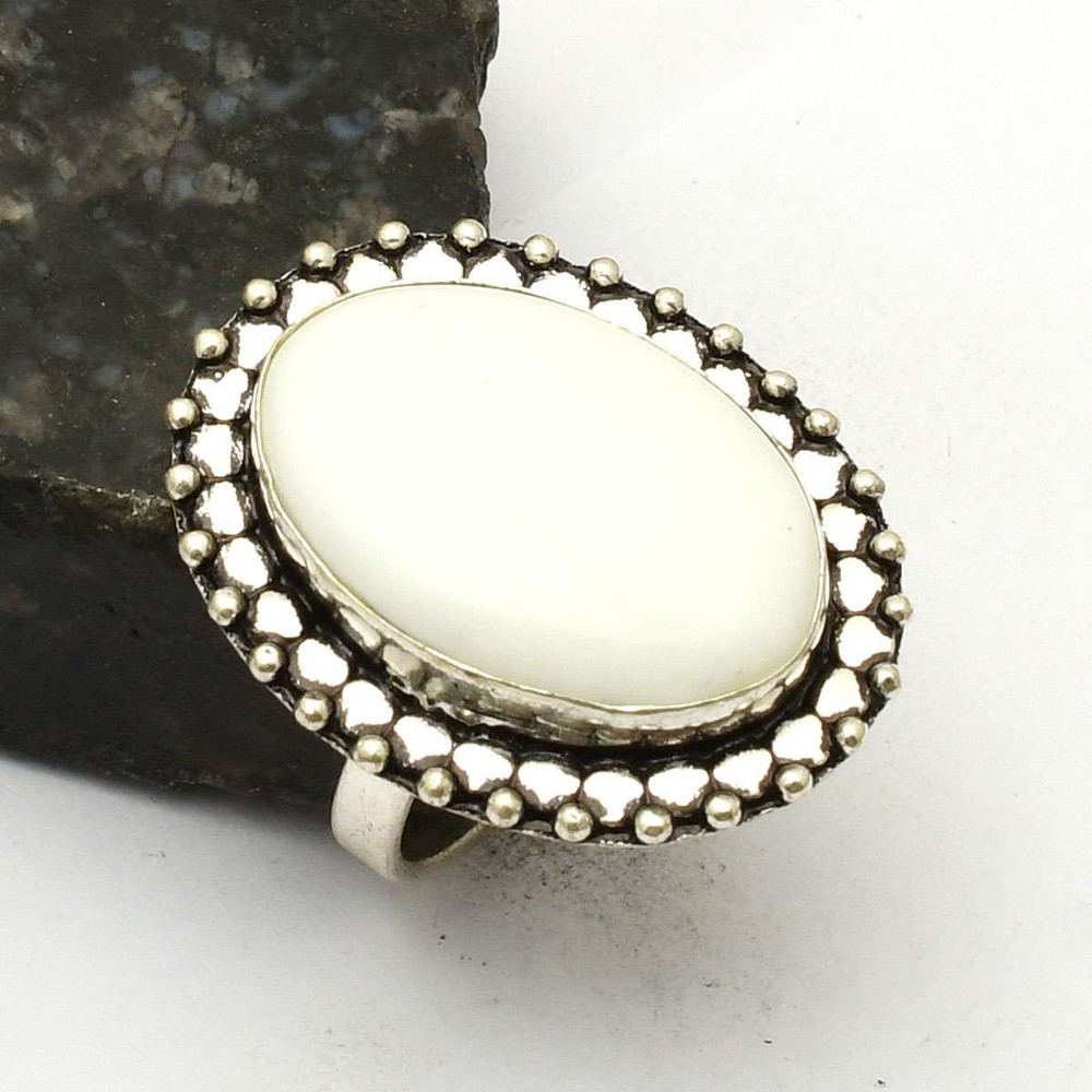 White Opal Gemstone Ethnic Handmade Ring Jewelry Gift US Size-8.5 AR 74689