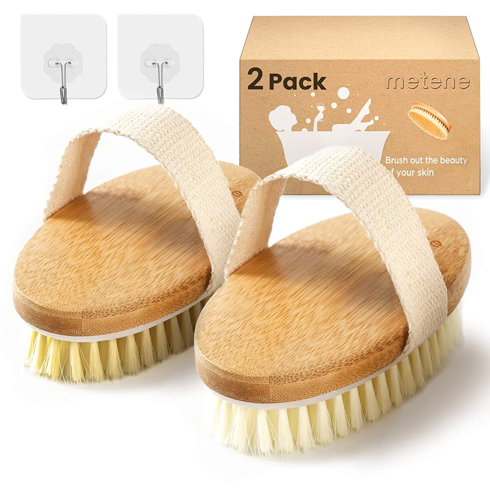 Dry Brushing Body Brush with Soft & Stiff Bristles 2 Pack for Exfoliation