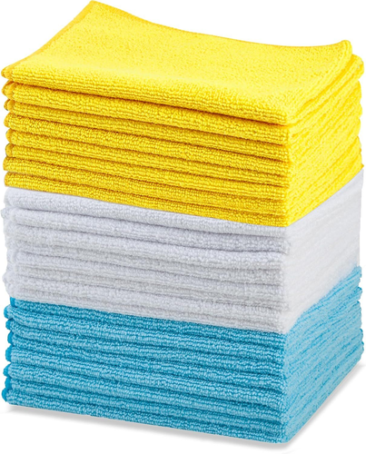 Amazon Basics 24-Pack Ultra Soft Microfiber Cleaning Cloths in Blue White Yellow  