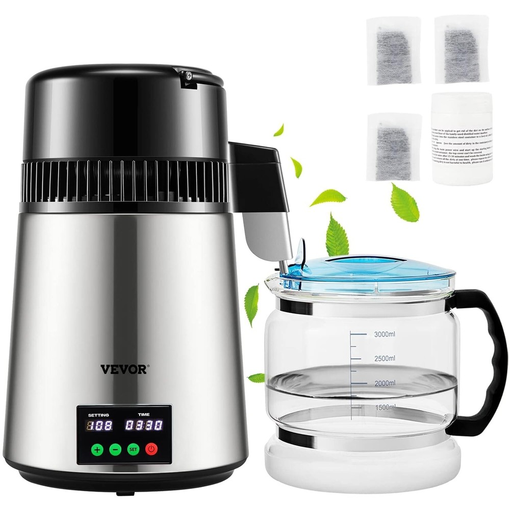 750W Countertop Water Distiller - 304 Stainless Steel with Programmable Timer