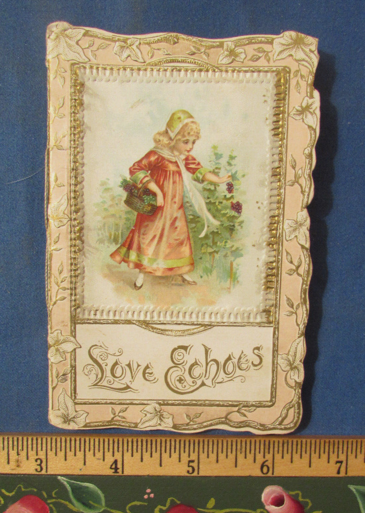 Antique Victorian Valentine Card 8-Page Booklet with Floral Love Echoes Design for Lovers